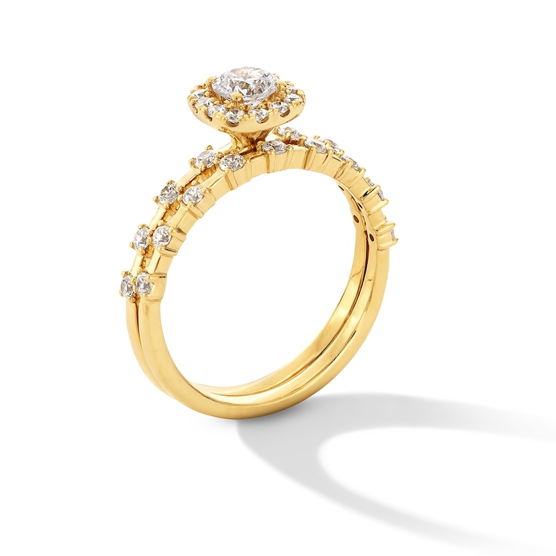 Main Image 3 of 7/8 CT. T.W. Diamond Cushion Frame Station Shank Bridal Set in 14K Gold