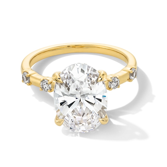 4-1/4 CT. T.w. Oval Certified Lab-Grown Diamond Station Shank Engagement Ring in 14K Gold (F/Vs2)