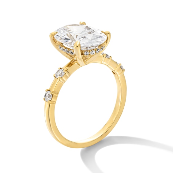 4-1/4 CT. T.w. Oval Certified Lab-Grown Diamond Station Shank Engagement Ring in 14K Gold (F/Vs2)