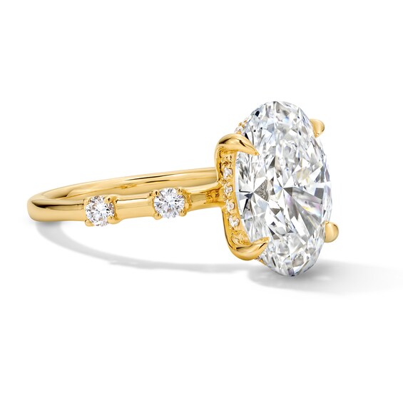 4-1/4 CT. T.w. Oval Certified Lab-Grown Diamond Station Shank Engagement Ring in 14K Gold (F/Vs2)