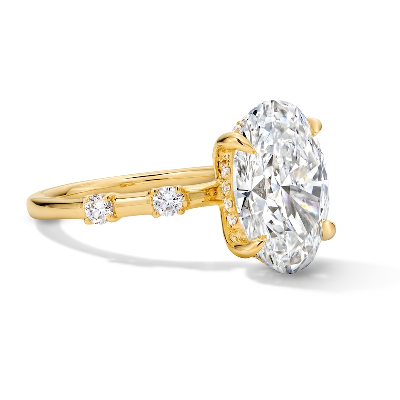 Main Image 4 of 4-1/4 CT. T.W. Oval Certified Lab-Grown Diamond Station Shank Engagement Ring in 14K Gold (F/VS2)