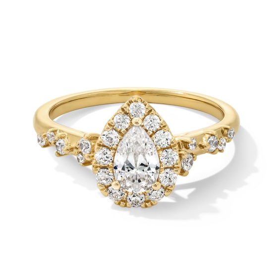 7/8 CT. T.w. Pear-Shaped Diamond Frame Scatter Shank Engagement Ring in 14K Gold