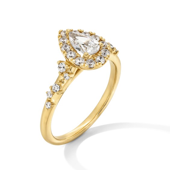 7/8 CT. T.w. Pear-Shaped Diamond Frame Scatter Shank Engagement Ring in 14K Gold