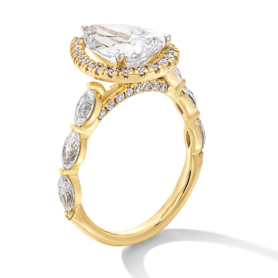 4 CT. T.w. Pear-Shaped Certified Lab-Grown Diamond Frame Scallop Shank Engagement Ring in 14K Gold (F/Vs2)