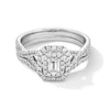 Thumbnail Image 1 of 1 CT. T.W. Emerald-Cut Diamond Double Cushion Frame Crossover Shank Bridal Set in 14K White Gold