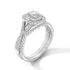 Thumbnail Image 3 of 1 CT. T.W. Emerald-Cut Diamond Double Cushion Frame Crossover Shank Bridal Set in 14K White Gold