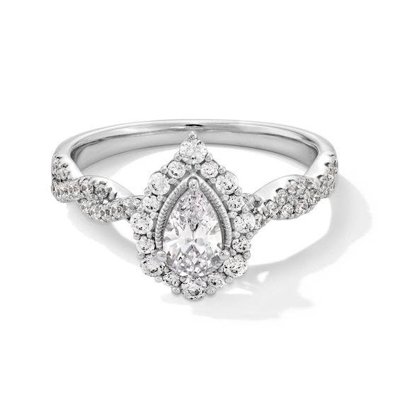 1 CT. T.w. Pear-Shaped Diamond Frame Twist Shank Vintage-Style Engagement Ring in 14K White Gold