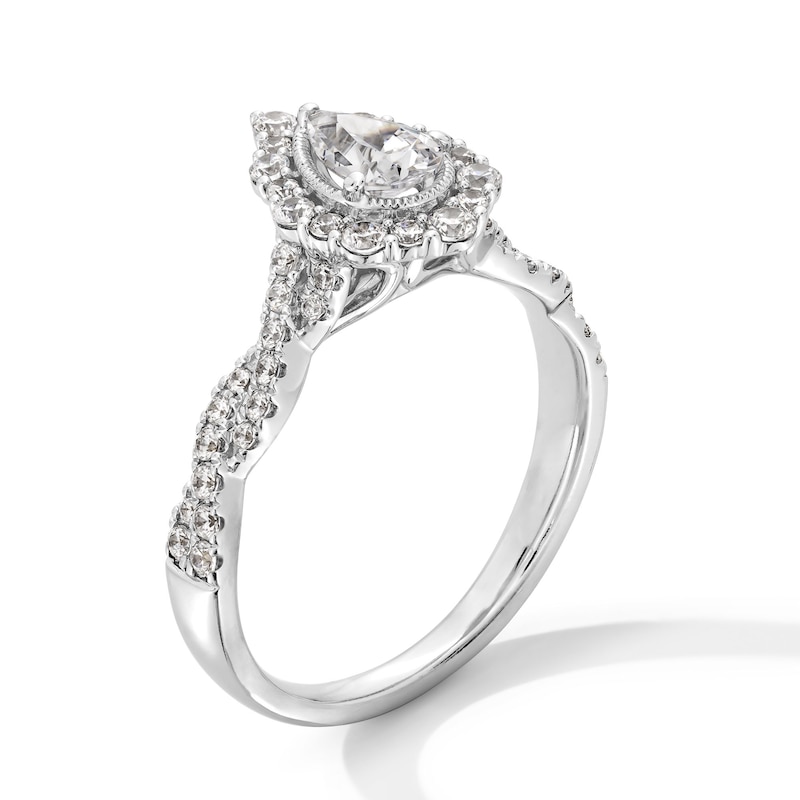 Main Image 2 of 1 CT. T.W. Pear-Shaped Diamond Frame Twist Shank Vintage-Style Engagement Ring in 14K White Gold