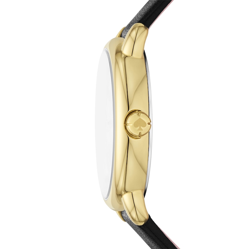 Main Image 3 of Ladies' Kate Spade Lily Avenue Gold-Tone IP Black Leather Strap Watch with Mother-of-Pearl Dial (Model: KSW1840)