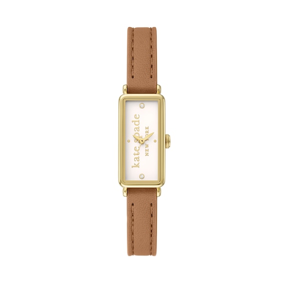 Ladies' Kate Spade Rosedale Gold-Tone IP Brown Leather Strap Watch with Rectangular White Dial (Model: Ksw1842)