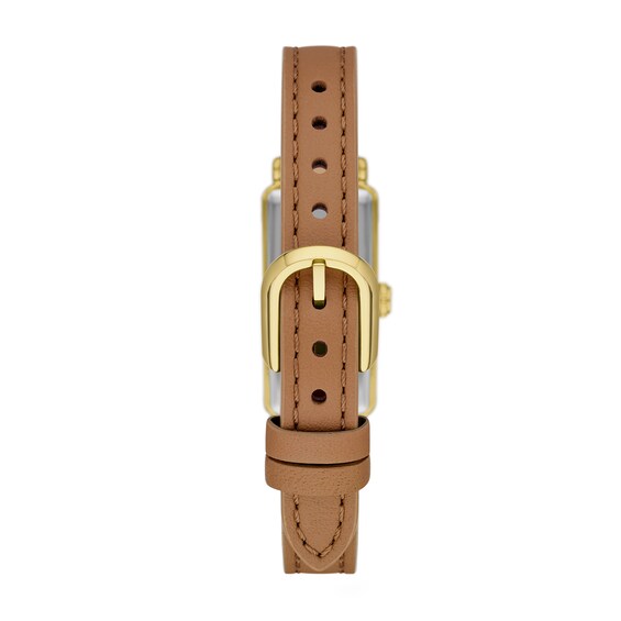 Ladies' Kate Spade Rosedale Gold-Tone IP Brown Leather Strap Watch with Rectangular White Dial (Model: Ksw1842)