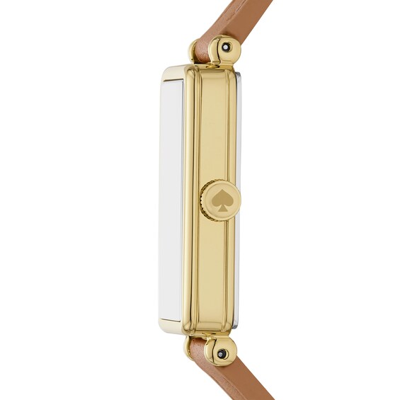 Ladies' Kate Spade Rosedale Gold-Tone IP Brown Leather Strap Watch with Rectangular White Dial (Model: Ksw1842)