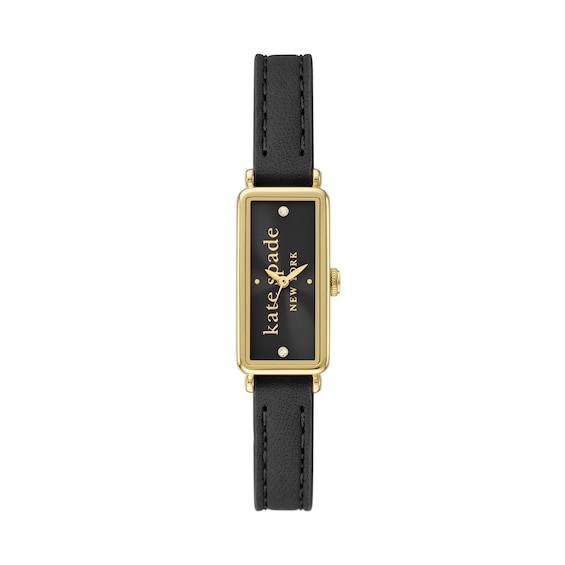 Ladies' Kate Spade Rosedale Gold-Tone IP Black Leather Strap Watch with Rectangular Black Dial (Model: Ksw1847)