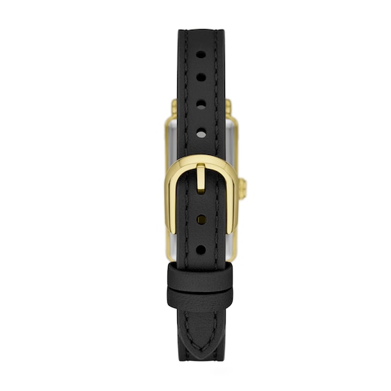 Ladies' Kate Spade Rosedale Gold-Tone IP Black Leather Strap Watch with Rectangular Black Dial (Model: Ksw1847)