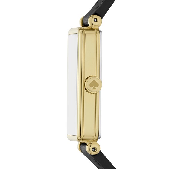 Ladies' Kate Spade Rosedale Gold-Tone IP Black Leather Strap Watch with Rectangular Black Dial (Model: Ksw1847)