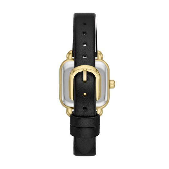 Ladies' Kate Spade Gracie Gold-Tone IP Black Leather Strap Watch with Square Silver-Tone Dial (Model: Ksw1865)
