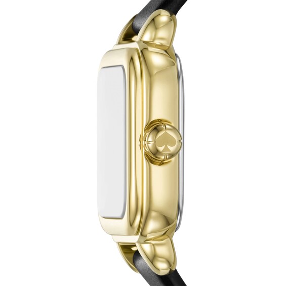 Ladies' Kate Spade Gracie Gold-Tone IP Black Leather Strap Watch with Square Silver-Tone Dial (Model: Ksw1865)
