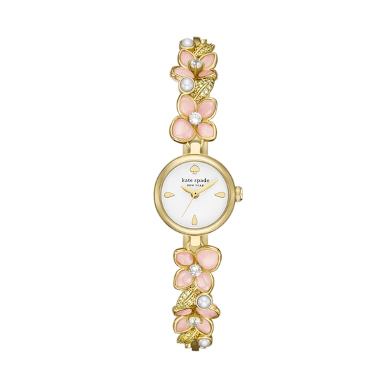 Ladies' Kate Spade Monroe Gold-Tone IP Flower Link Watch with White Dial (Model: Ksw1866)