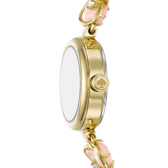 Ladies' Kate Spade Monroe Gold-Tone IP Flower Link Watch with White Dial (Model: Ksw1866)