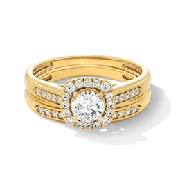 1 CT. T.W. Certified Lab-Grown Diamond Cushion Frame Wedding Ensemble in 10K Gold (F/SI2)