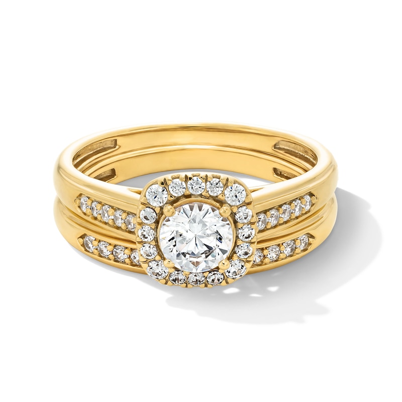 Main Image 1 of 1 CT. T.W. Certified Lab-Grown Diamond Cushion Frame Wedding Ensemble in 10K Gold (F/SI2)