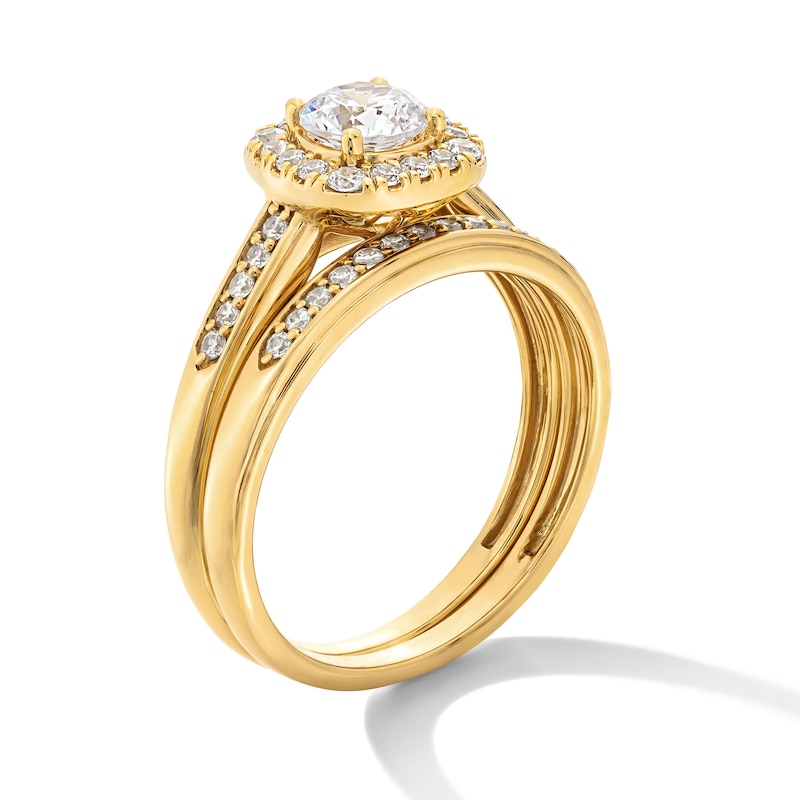 Main Image 3 of 1 CT. T.W. Certified Lab-Grown Diamond Cushion Frame Wedding Ensemble in 10K Gold (F/SI2)