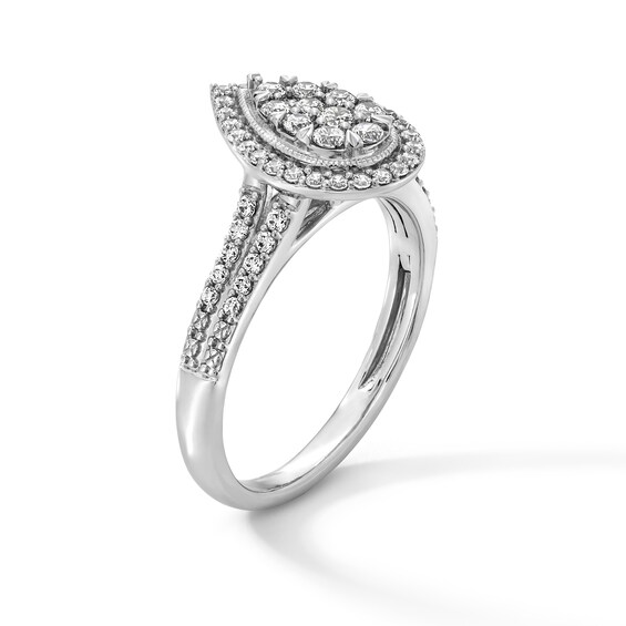 1/2 CT. T.w. Pear-Shaped Multi-Diamond Frame Split Shank Engagement Ring in 10K White Gold