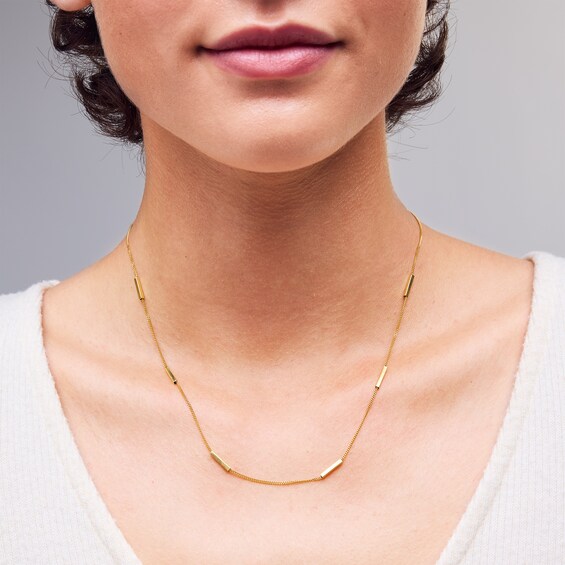 1.2mm Squared Bar Station Necklace in Solid 10K Gold - 18â