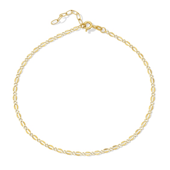 2.37mm Feather Link Chain Anklet in Solid 10K Gold - 10"