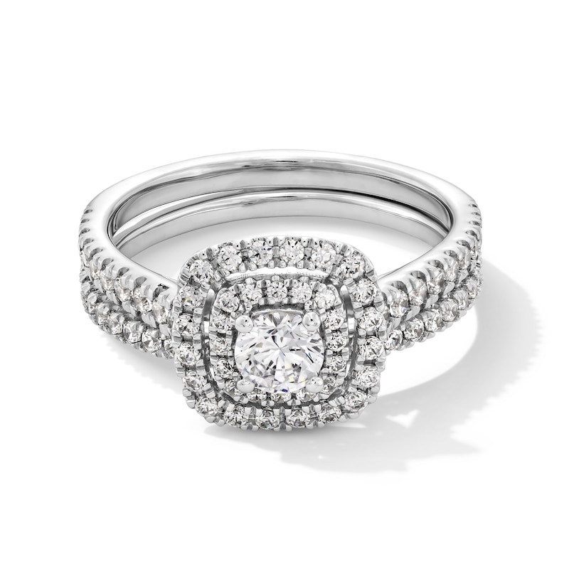 Main Image 1 of 1 CT. T.W. Diamond Double Cushion Frame Bridal Set in 14K White Gold