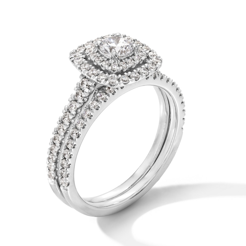Main Image 3 of 1 CT. T.W. Diamond Double Cushion Frame Bridal Set in 14K White Gold