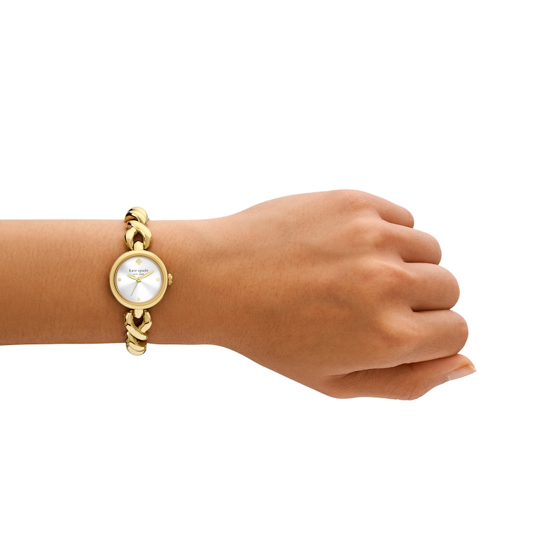 Main Image 4 of Ladies' Kate Spade Monroe Gold-Tone IP Braided Twist Link Watch with White Dial (Model: KSW1838)