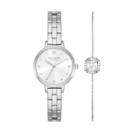Ladies’ Kate Spade Metro Watch with Silver-Tone Dial and Faux Crystal Bracelet Box Set (Model: KSW9075SET)