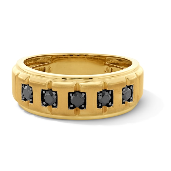 1/2 CT. T.w. Black Diamond Five Stone Station Band in 10K Gold - Size 10