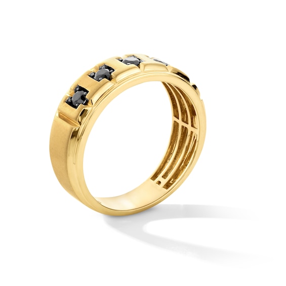 1/2 CT. T.w. Black Diamond Five Stone Station Band in 10K Gold - Size 10