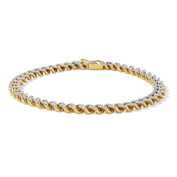 1/2 CT. T.w. Diamond Pavé-Set Curb Chain Bracelet in 10K Gold - 8.25â