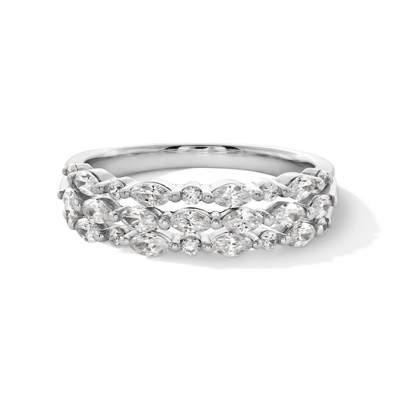 1 CT. T.w. Marquise and Round Certified Lab-Grown Diamond Triple Row Band in 14K White Gold (F/Vs2)