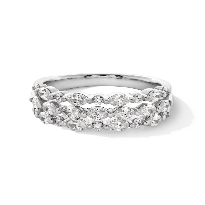 Main Image 1 of 1 CT. T.W. Marquise and Round Certified Lab-Grown Diamond Triple Row Band in 14K White Gold (F/VS2)