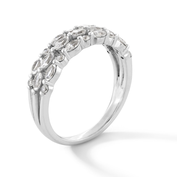 1 CT. T.w. Marquise and Round Certified Lab-Grown Diamond Triple Row Band in 14K White Gold (F/Vs2)