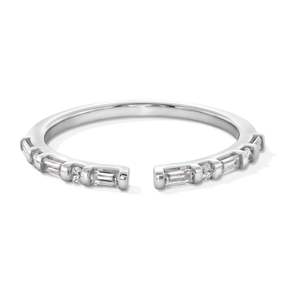 1/6 CT. T.w. Baguette and Round Certified Lab-Grown Diamond Open Shank Stackable Band in 10K White Gold (F/Vs2)