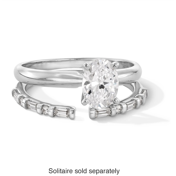 1/6 CT. T.w. Baguette and Round Certified Lab-Grown Diamond Open Shank Stackable Band in 10K White Gold (F/Vs2)