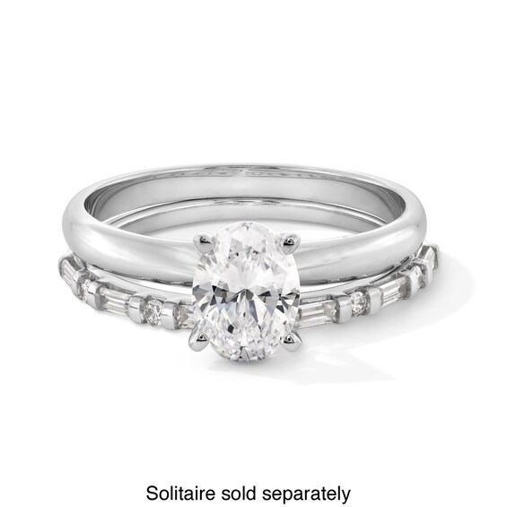 1/6 CT. T.w. Baguette and Round Certified Lab-Grown Diamond Open Shank Stackable Band in 10K White Gold (F/Vs2)
