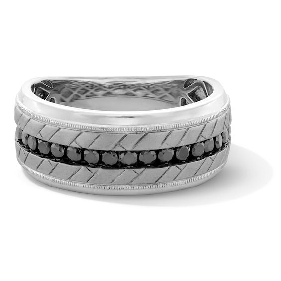 1/2 CT. T.w. Black Diamond Brick Pattern Band in 10K White Gold - Size 10
