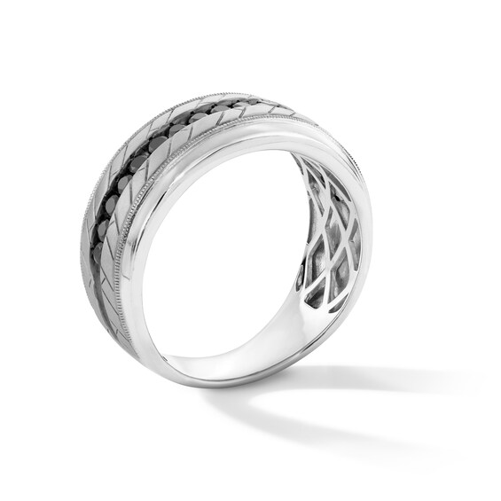 1/2 CT. T.w. Black Diamond Brick Pattern Band in 10K White Gold - Size 10