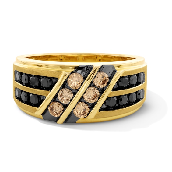 1 CT. T.w. Black and Brown Diamond Double Row Slant Band in 10K Gold