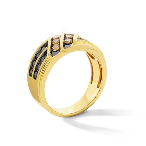 1 CT. T.w. Black and Brown Diamond Double Row Slant Band in 10K Gold