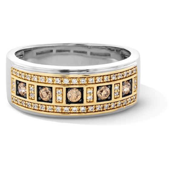 1/2 CT. T.w. Brown and White Diamond Five Stone Station Band in 10K Two-Tone Gold