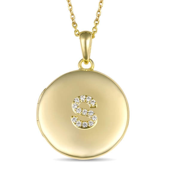 Engravable White Lab-Created Sapphire Initial Locket (1-3 Lines)