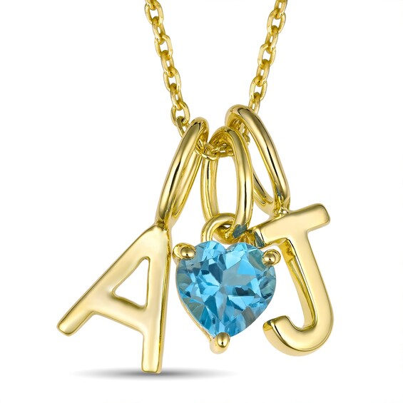 Heart-Shaped Birthstone with Couple's Initials Charm Pendant (1 Stone and 2 Initials)