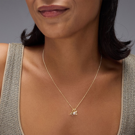 Heart-Shaped Birthstone with Couple's Initials Charm Pendant (1 Stone and 2 Initials)